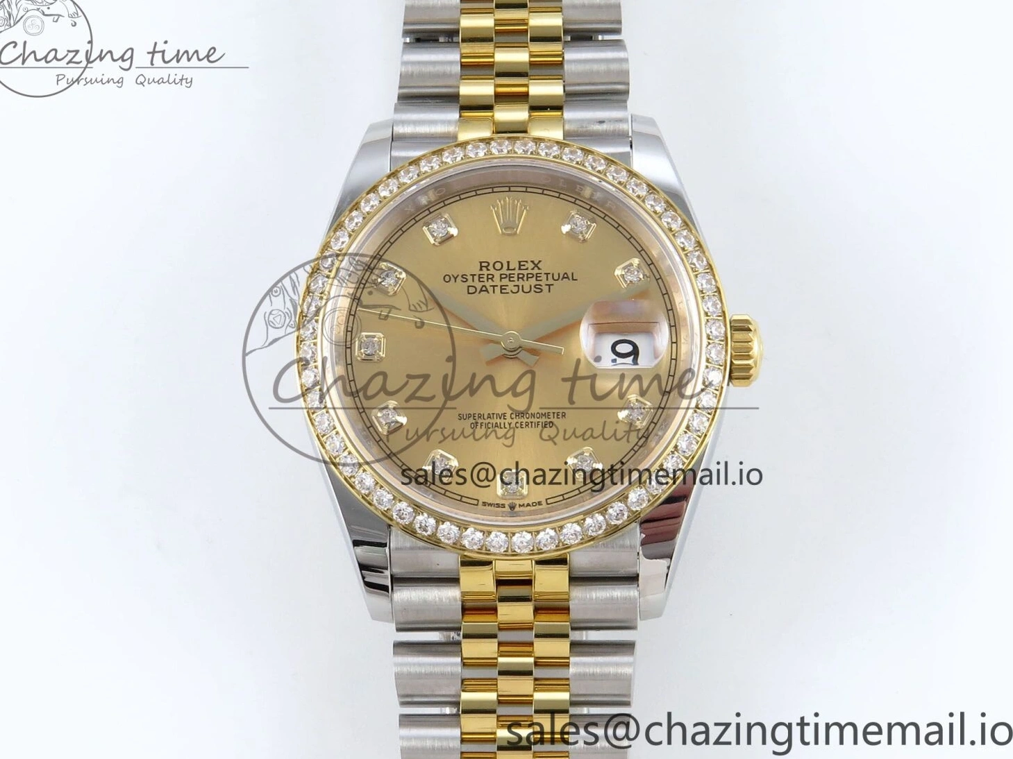 MiroTime 1223 Attractive DateJust 36 126283RBR EWEF Best Edition YG Diamonds Dial on SS YG Jubilee Bracelet A 635